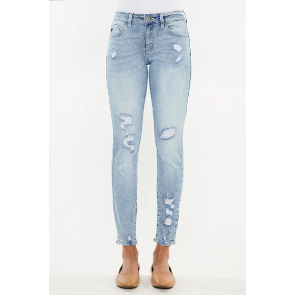 Kancan Mid Rise Ankle Skinny‎ Ripped Light Denim Jeans Size 3/25 - Picture 1 of 8